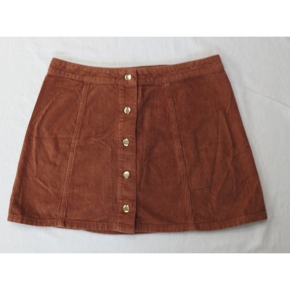 Forever 21 Rust Corduroy Button Front Mini Skirt Women's Sz 29 Jrs 11 Orange - Picture 2 of 7